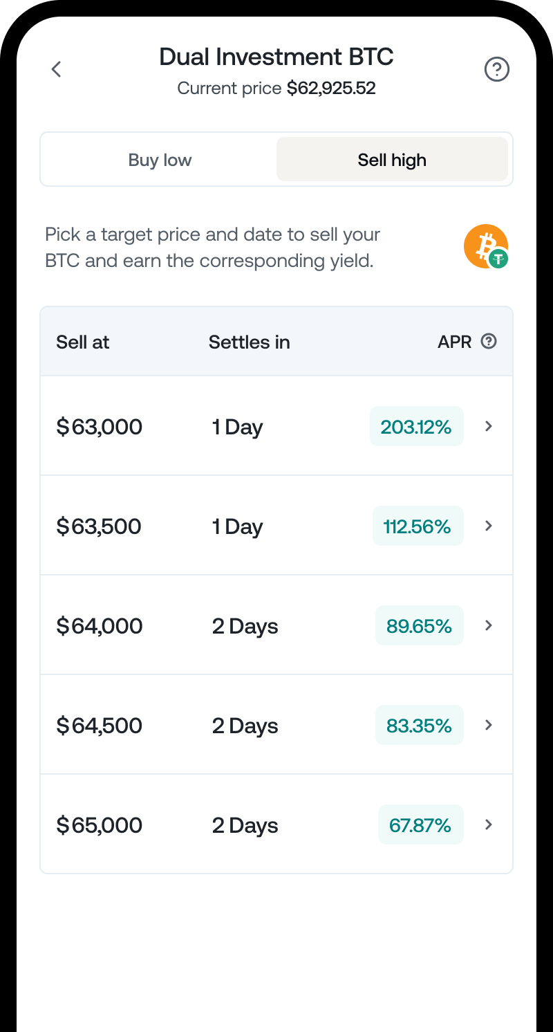 A mobile phone showing dual investment screen from Nexo app